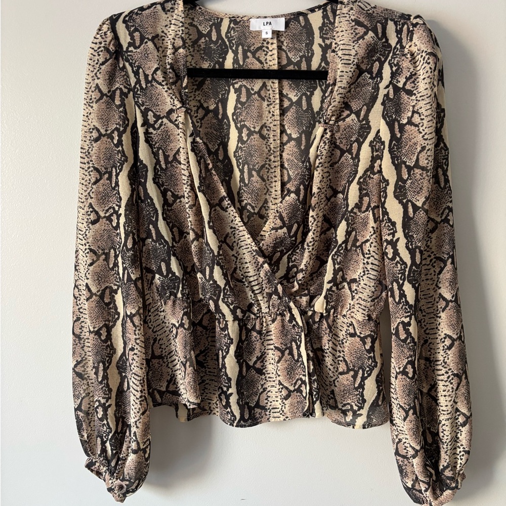 LPA Black and Cream Snake Print Blouse small top revolve